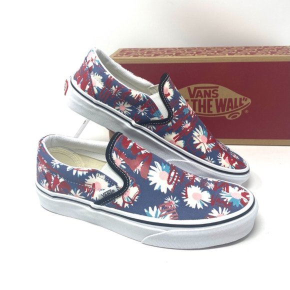 🌸Sale🌸 VANS Classic Womens Slip-On Low Top Crew Floral Blue Canvas VN0A4BV31JA - Picture 11 of 11